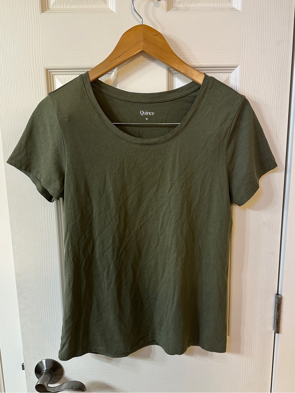 Quince Womens Olive Cotton Modal Round Neck Short Sleeve T-Shirt Trendy Soft Med